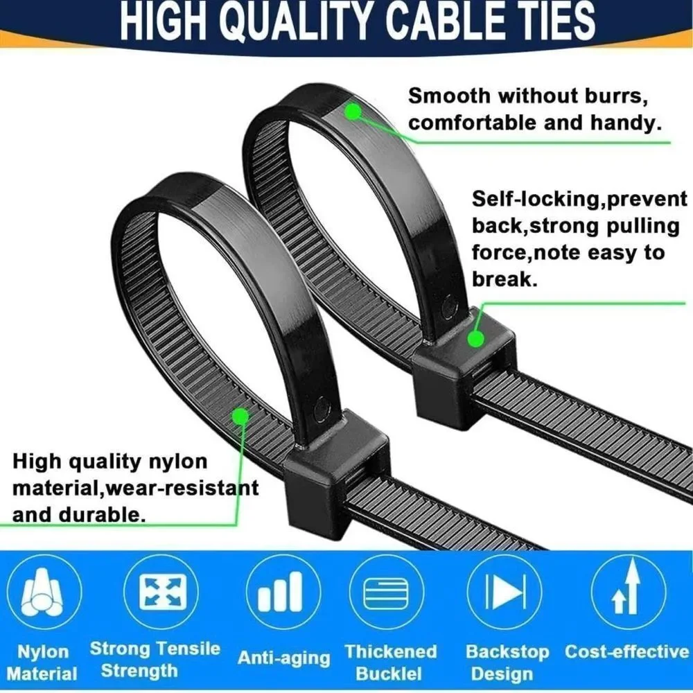 NWT 50pcs Black Nylon Zip Ties - 6 Inch, 140 x 2.6mm, Premium Multi-Purpose Plas